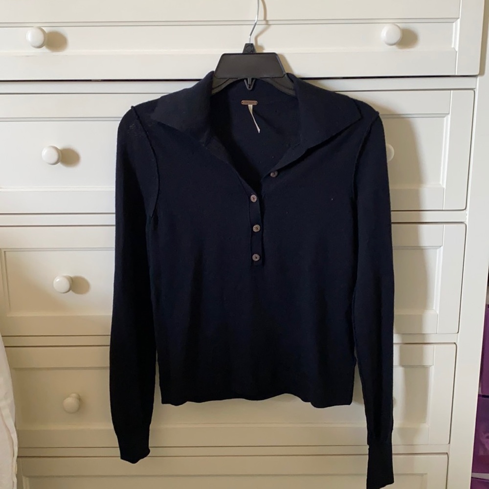 Free People Thin Wool Collar Top